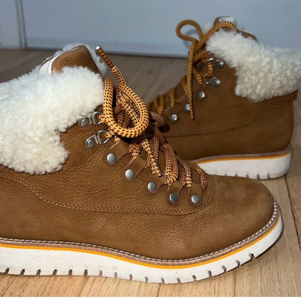 Cole Haan Tan Ankle Boots with Cream Fur